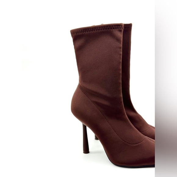 NWT. Zara Brown Stretchy Fabric Sock Style Ankle Boots. Size 8. - Picture 5 of 8